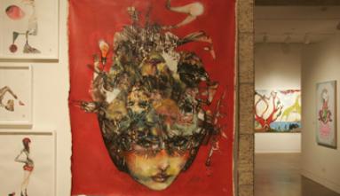 david choe painting of girl with city on head